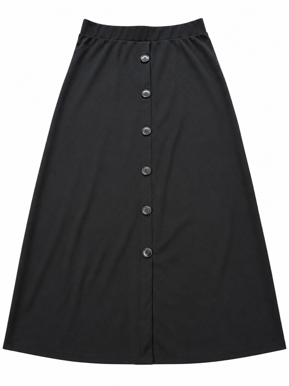 Black Button Front A-Line Midi Skirt Size Large Stretch